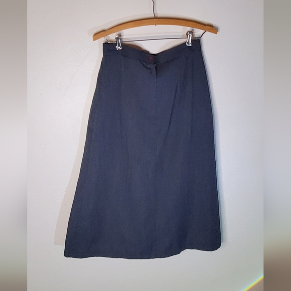 Dark Slate Gray Unique Flat Pleated Front Midi Wool Blend Skirt - Picture 8 of 9